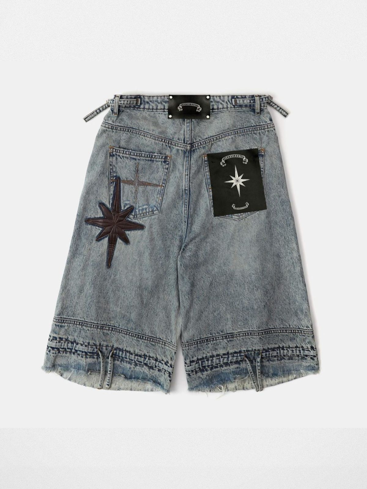 BADSEED Star Patch Denim Bermuda Shorts in Light Blue