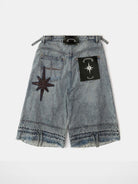 BADSEED Star Patch Denim Bermuda Shorts in Light Blue