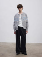 AFterTaste Fair Isle Wool Blend Cardigan in Gray - On Model