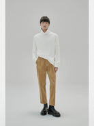 NANS Textured Slouchy Neck T Shirt in White - On Model