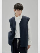 NANS Textured Slouchy Neck T Shirt in White - On Model