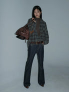 MASONPRINCE Plaid Shirt with Elbow Patches in Green - On Model