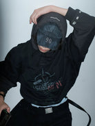 MASONPRINCE Distressed Metal Accent Baseball Cap in Black - On Model