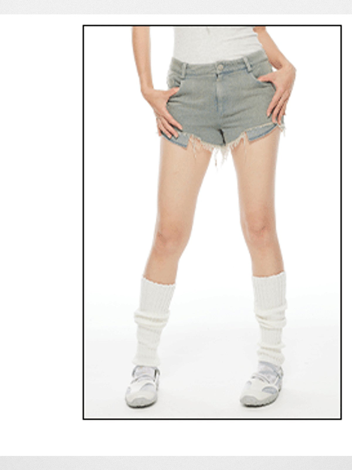 THELIGHT OFFICIAL Distressed Fringe Apron Skirt in Denim - On Model