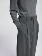 NANS Brushed Twill Pleated Trousers in Gray - On Model