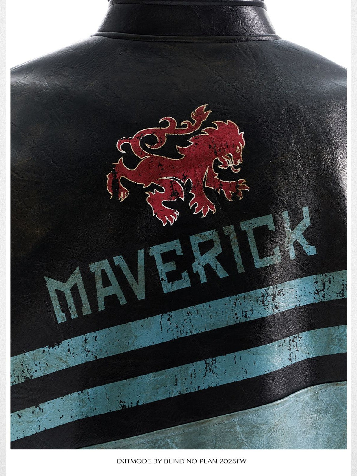 BLINDNOPLAN Distressed Faux Leather Biker Jacket in Black - Detail