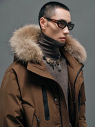 NANS Goose Down Parka with Fur Collar in Brown - On Model