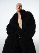 Triangle Project Oversized Long Pile Faux Fur Coat in Black - On Model