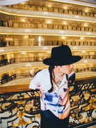 SWFI Far East Portrait Print Camp Collar Shirt in White - On Model