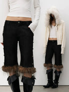 THELIGHT OFFICIAL Lyocell Denim Shorts with Plush Trim in Black - On Model