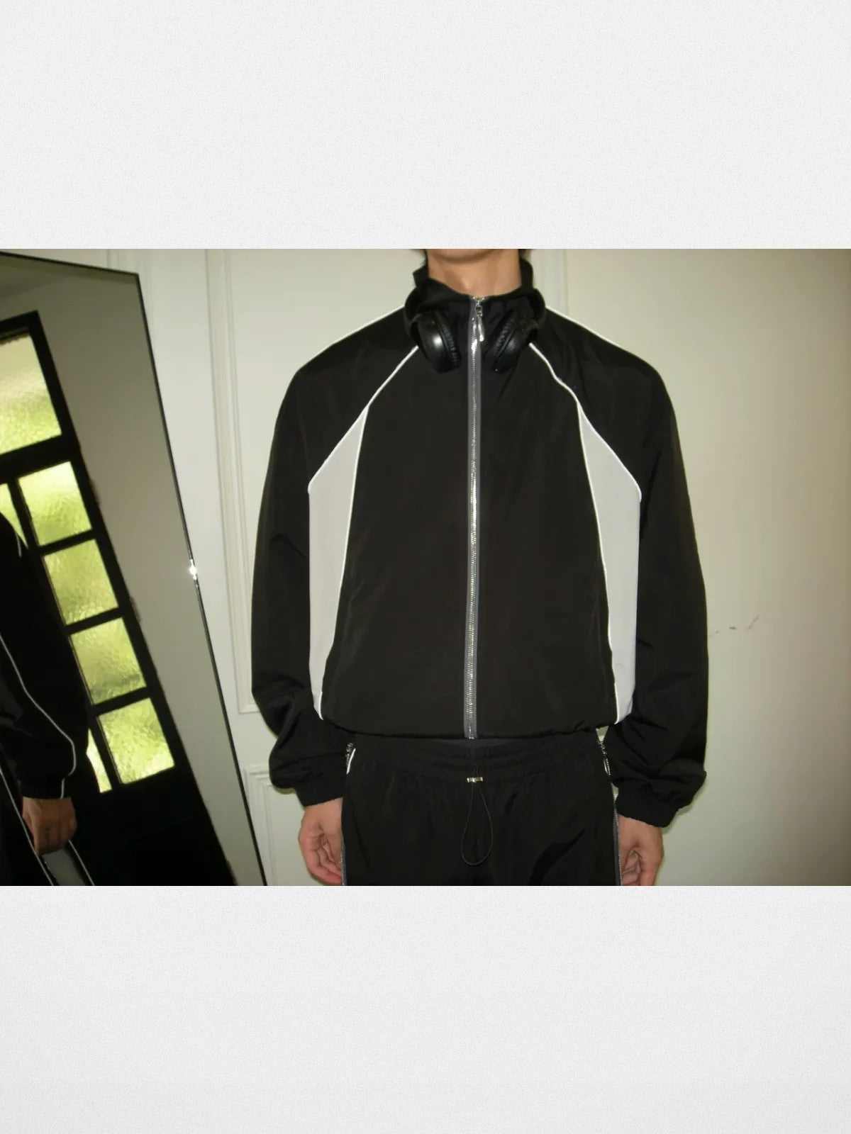 AFterTaste Oversized Zip Up Track Jacket in Black - On Model