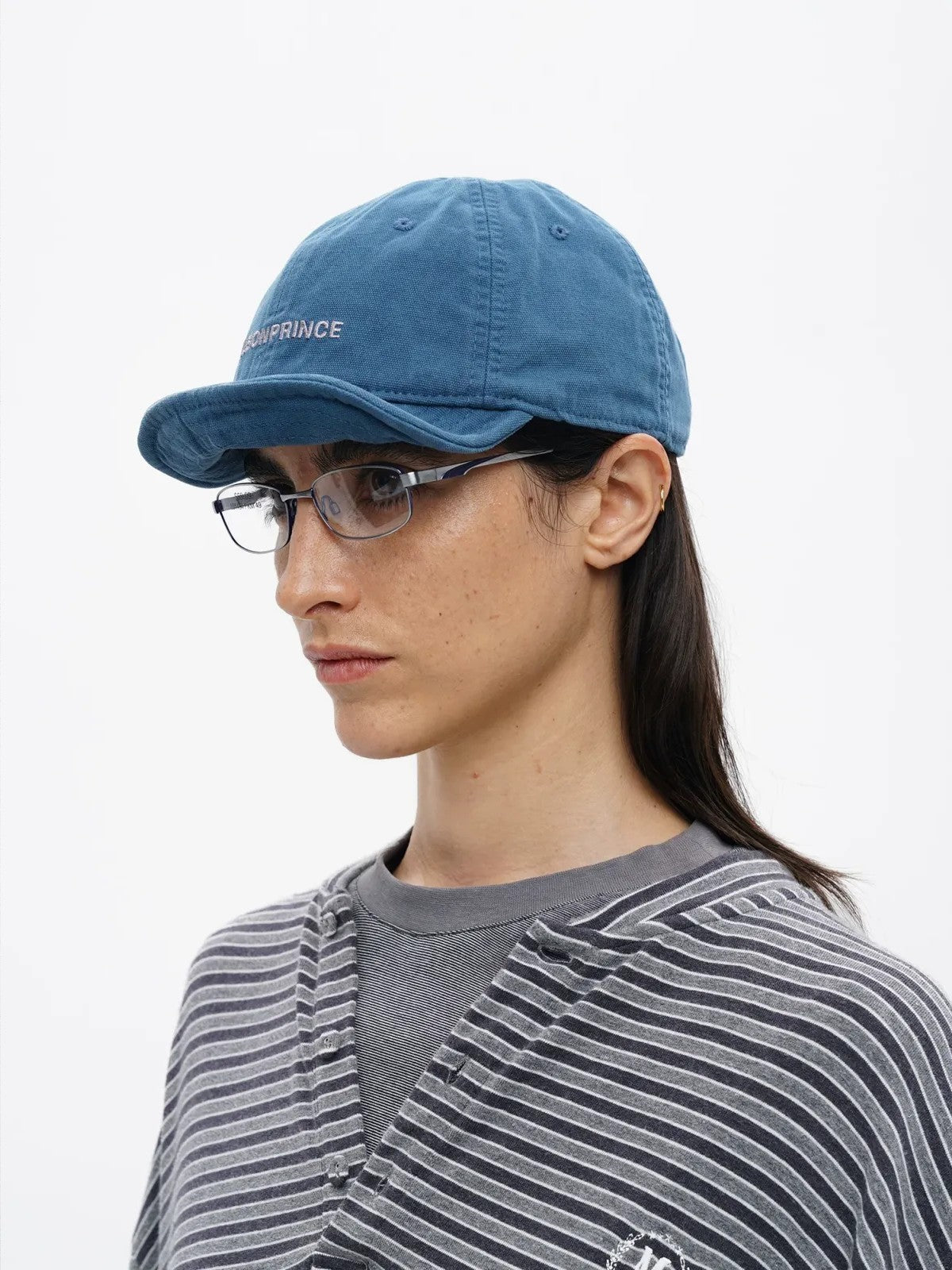 MASONPRINCE Twisted Design Flat Top Cap in Navy Blue - On Model