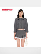 SHUSHUTONG Wool Blend Peter Pan Collar Jacket in Gray - On Model
