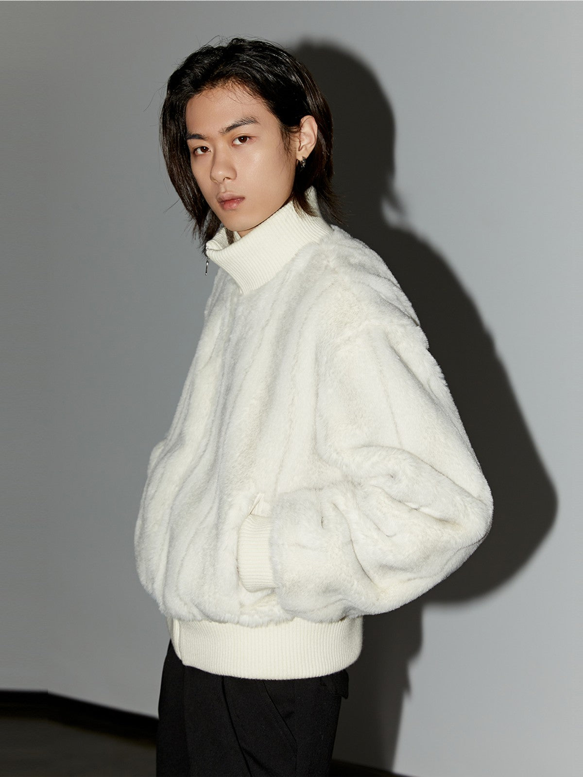 Y OFFICIAL Short Faux Fur Jacket in White - On Model