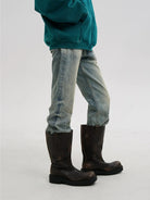 MASONPRINCE Wide Shaft Leather Military Boots in Brown - On Model