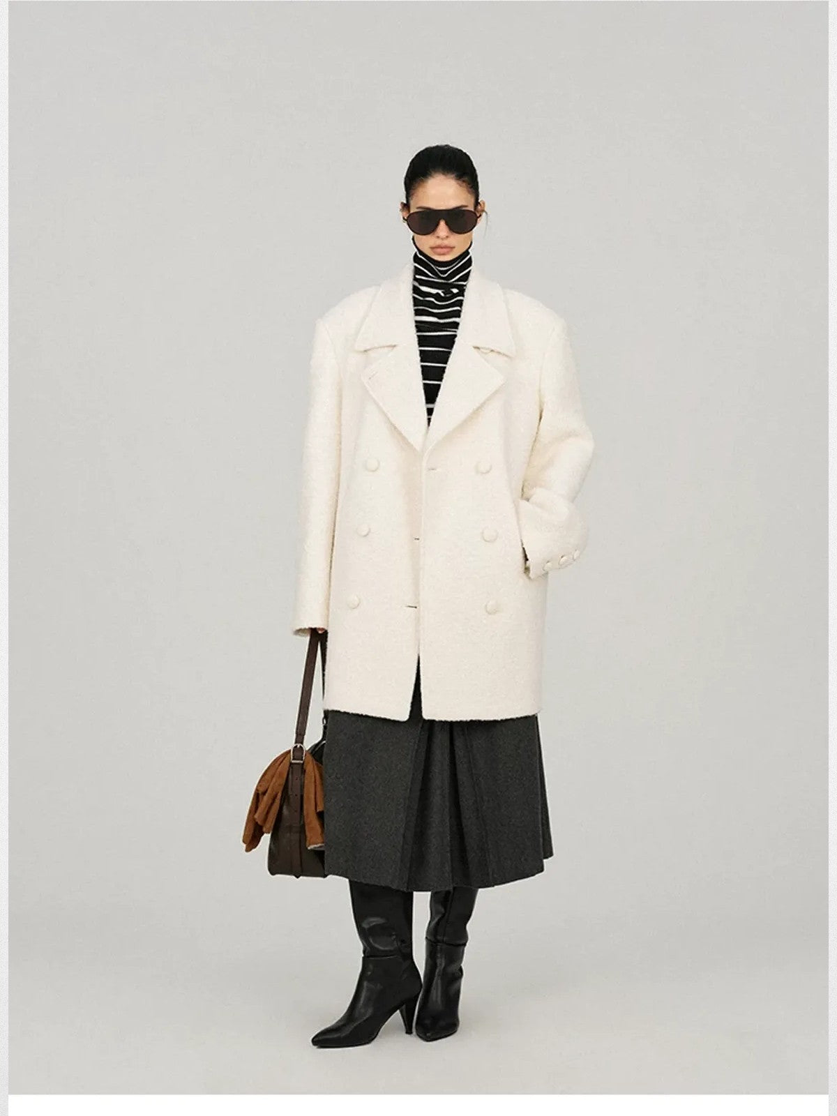 ACSENSE STUDIO Wool Blend Pleated Culottes in Gray - On Model