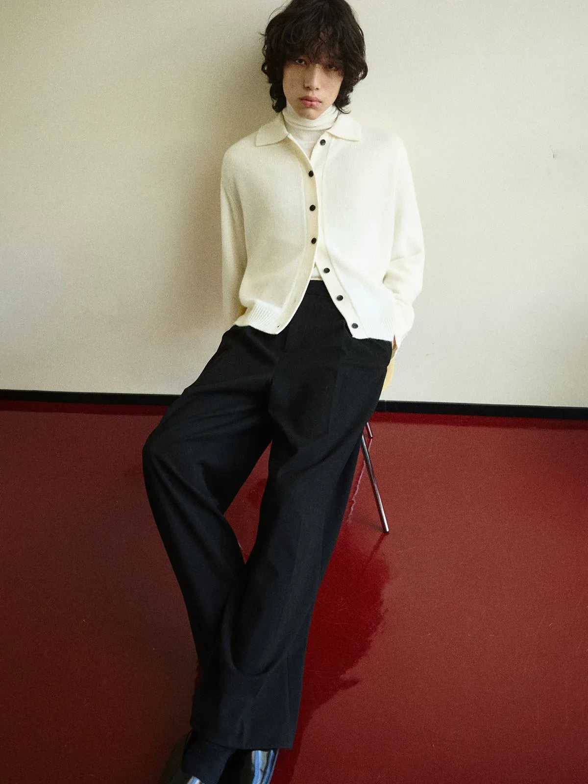 NANS Merino Wool Cashmere Cardigan in White - Lifestyle