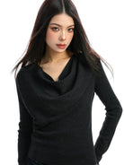 BIGGOLD STUDIO Asymmetric Cowl Neck Top in Gray - On Model