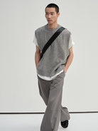 NANS Distressed Yak Wool Zip Cardigan in Gray - On Model