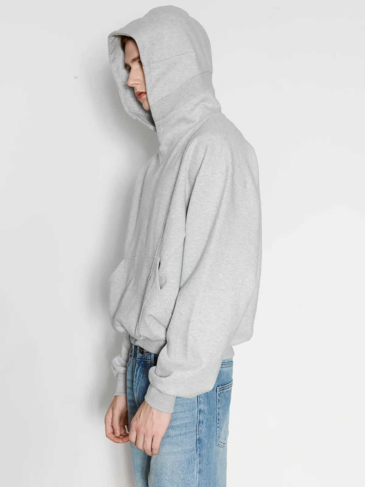 AFterTaste Boxy Ribbed Cotton Hoodie in Gray - On Model