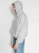 AFterTaste Boxy Ribbed Cotton Hoodie in Gray - On Model