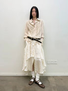 NeverSeez Lyocell Linen Fringe Shirt in Gray - On Model