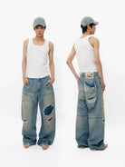 MASONPRINCE Distressed Coarse Weave Jeans in Denim - On Model