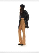 THELIGHT OFFICIAL Retro Vertical Stripe Trousers in Beige - On Model