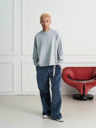 SWFI Far East Distressed Blue Corduroy Work Pants in Blue - On Model