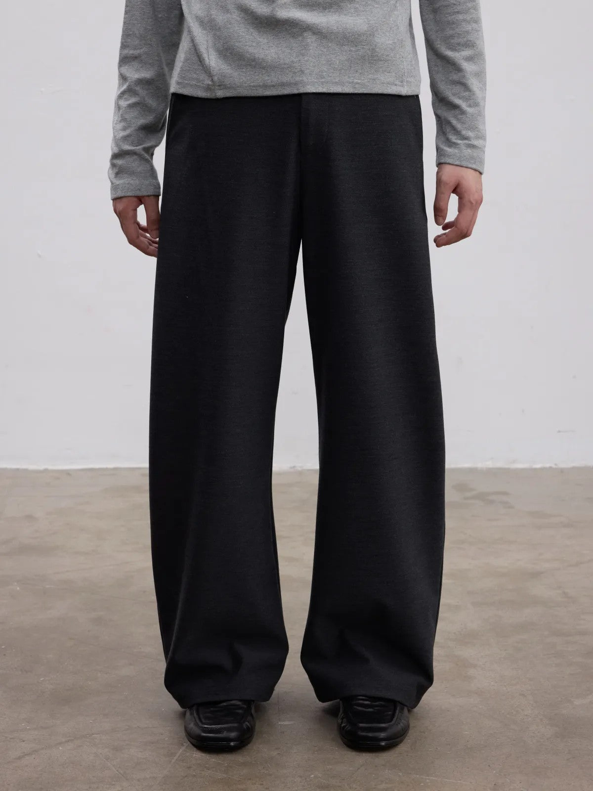 AFterTaste Curved Leg Blend Trousers in Gray - On Model