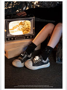 OLDORDER Mickey Mouse Chunky Platform Sneakers in Black - On Model