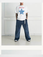 SWFI Far East Distressed Blue Corduroy Work Pants in Blue - On Model