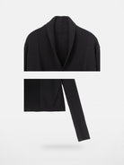 ACSENSE STUDIO Ribbed Open Front Cardigan in Black - Detail