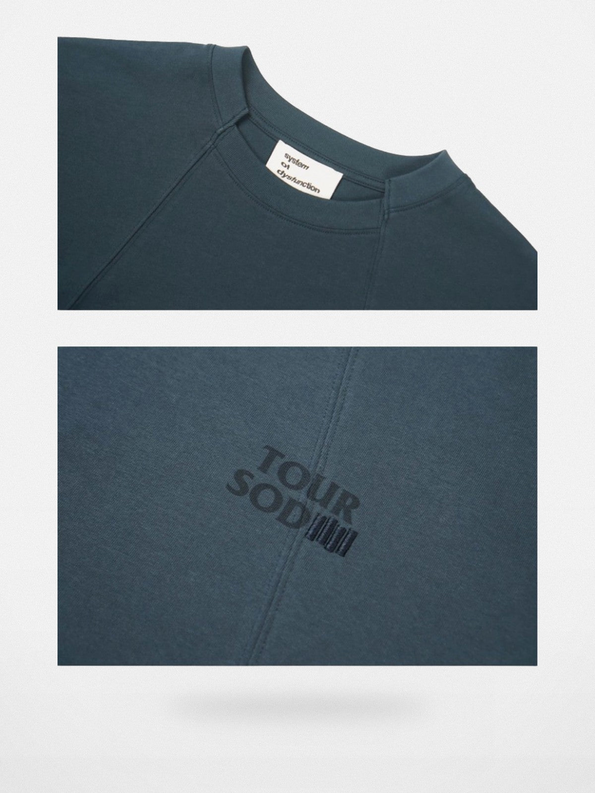 SOD Online Store Deconstructed Panel Cotton T Shirt in Teal - Detail