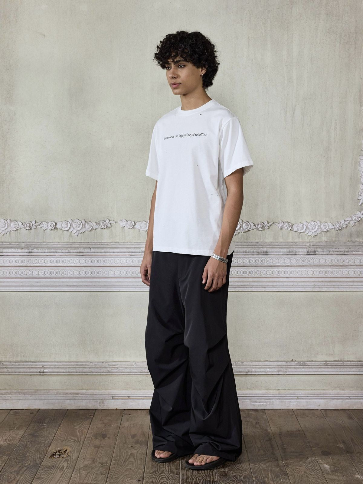 AFterTaste Distressed Slogan T Shirt in White - On Model