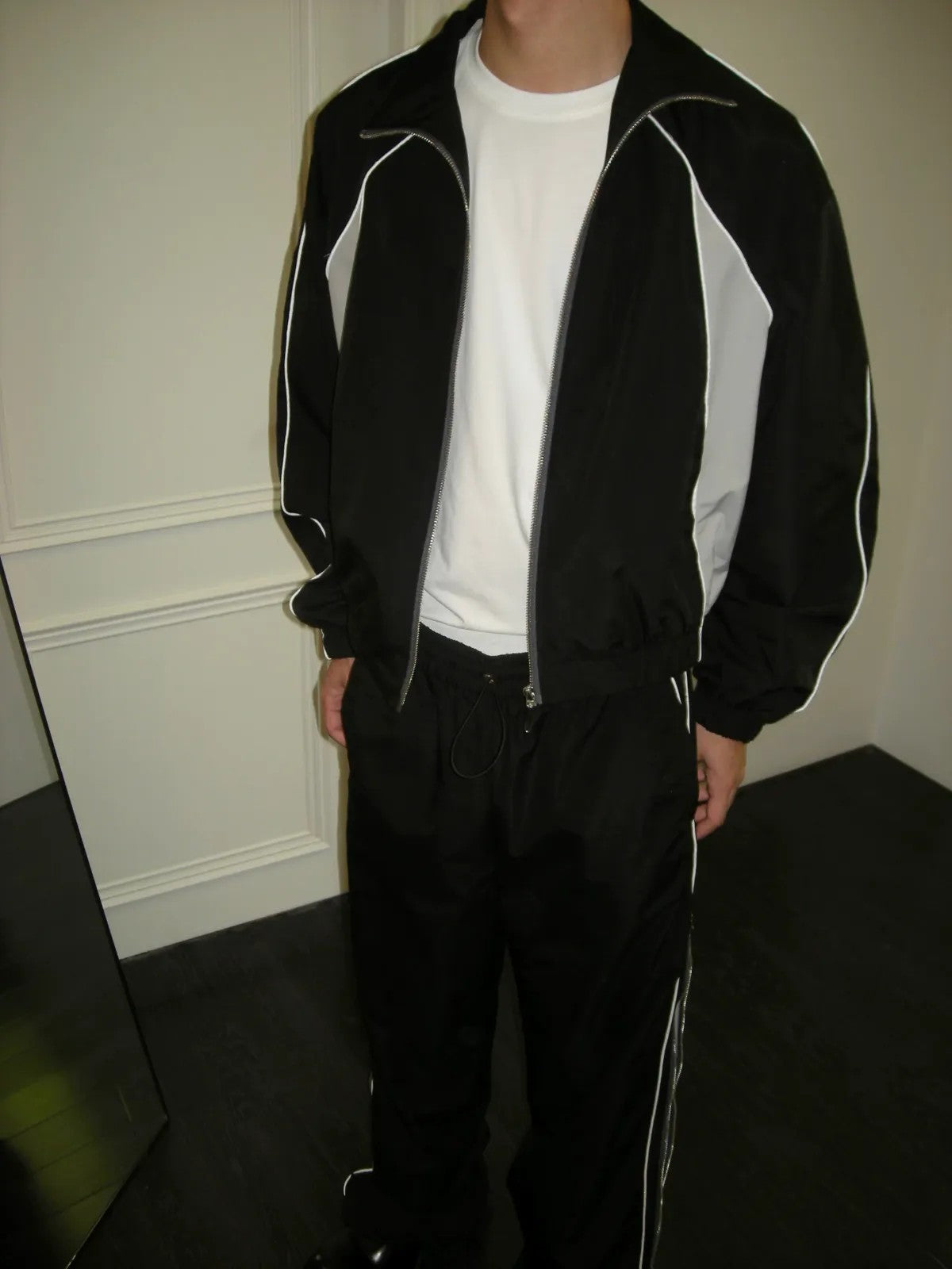 AFterTaste Oversized Zip Up Track Jacket in Black - On Model