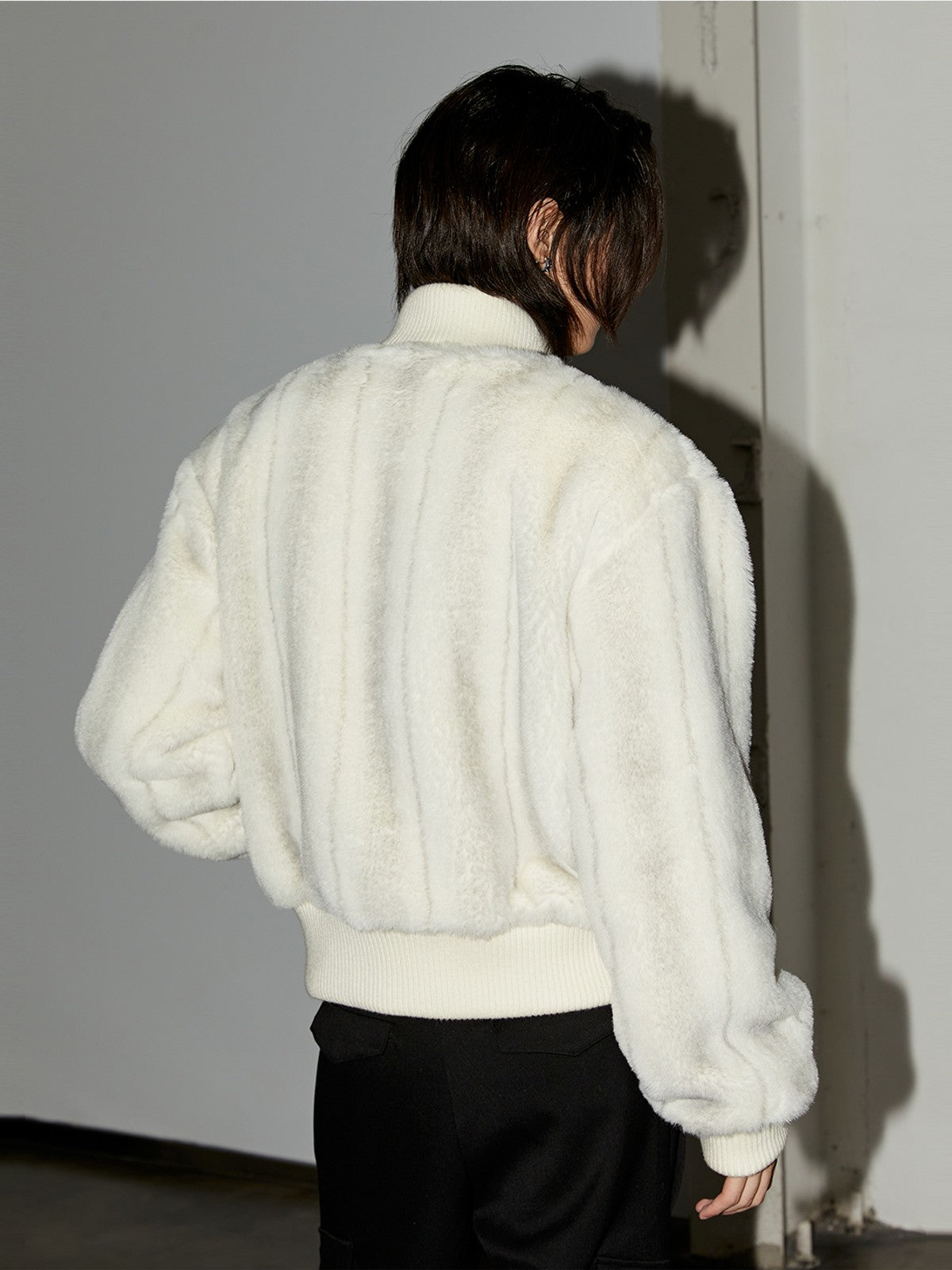 Y OFFICIAL Short Faux Fur Jacket in White - On Model