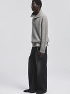 NANS Cashmere Blend High Collar Knit in Gray - On Model