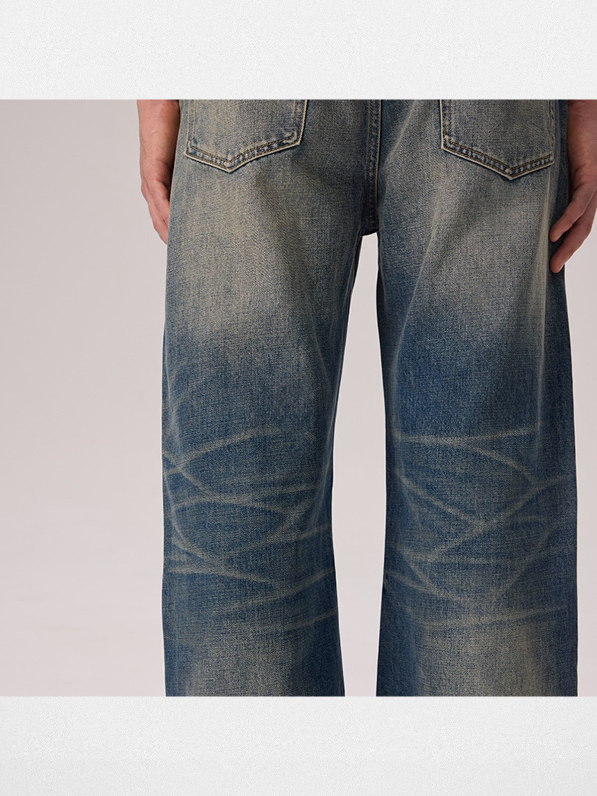 AFterTaste Nevada Washed Straight Leg Jeans in Blue - On Model
