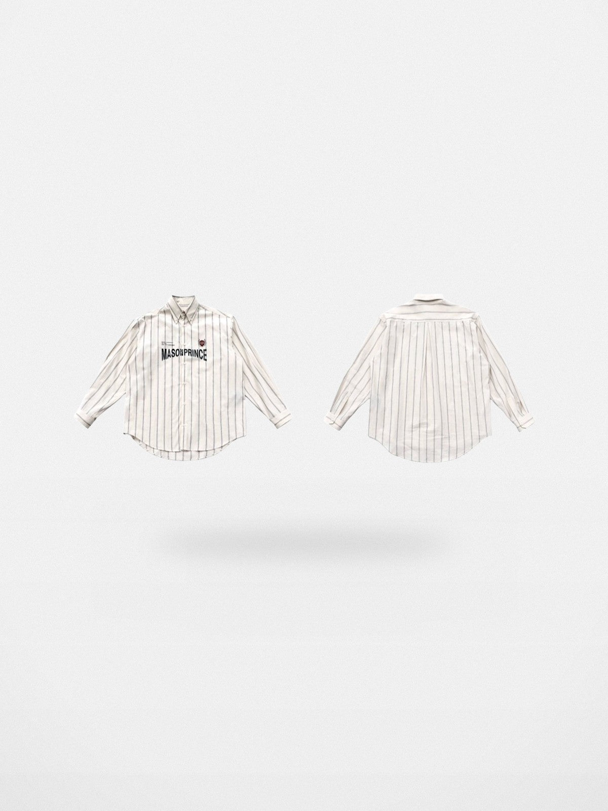 MASONPRINCE Striped Logo Button Down Shirt in White