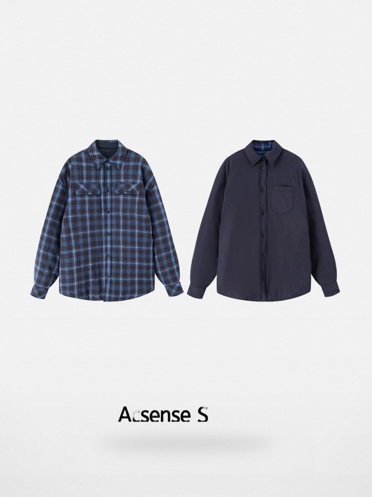 Acsense Studio Reversible Padded Plaid Shirt Jacket in Blue