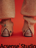 ACSENSE STUDIO Ribbed Cuff Wool Blend Knit Pants in Beige - On Model