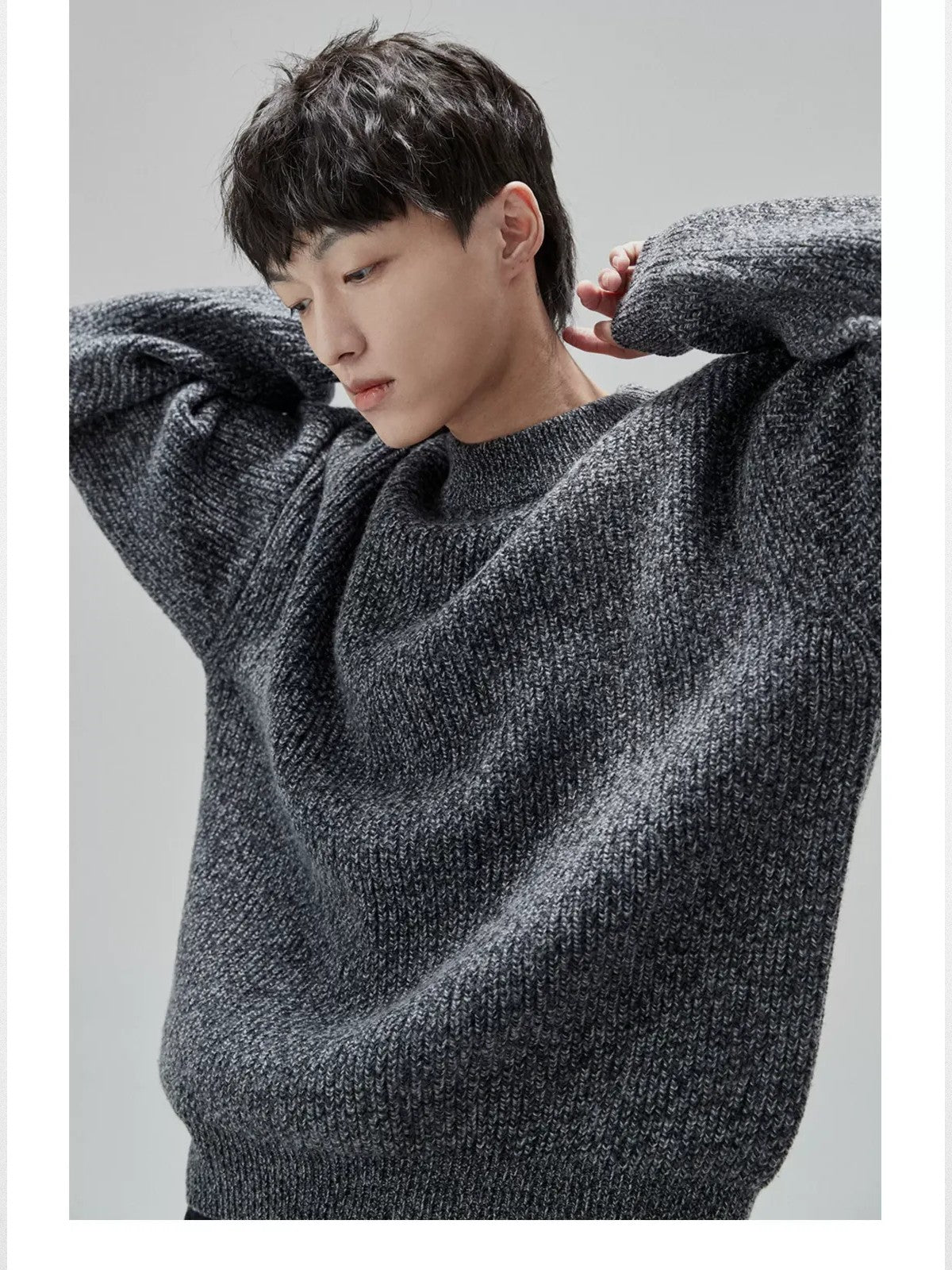 NANS Heavyweight Oversized Merino Crewneck in Gray - On Model