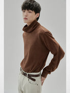 NANS Textured Slouchy Neck T Shirt in Brown - On Model