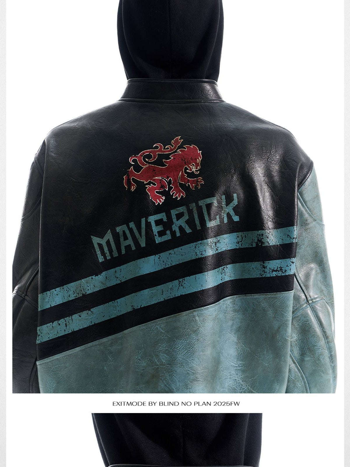 BLINDNOPLAN Distressed Faux Leather Biker Jacket in Black - On Model