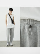 NANS Plush Textured Wide Leg Track Pants in Gray - On Model