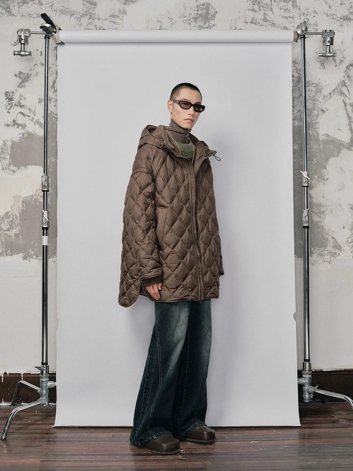 NANS Vintage Wash Micro Flare Jeans in Denim - On Model