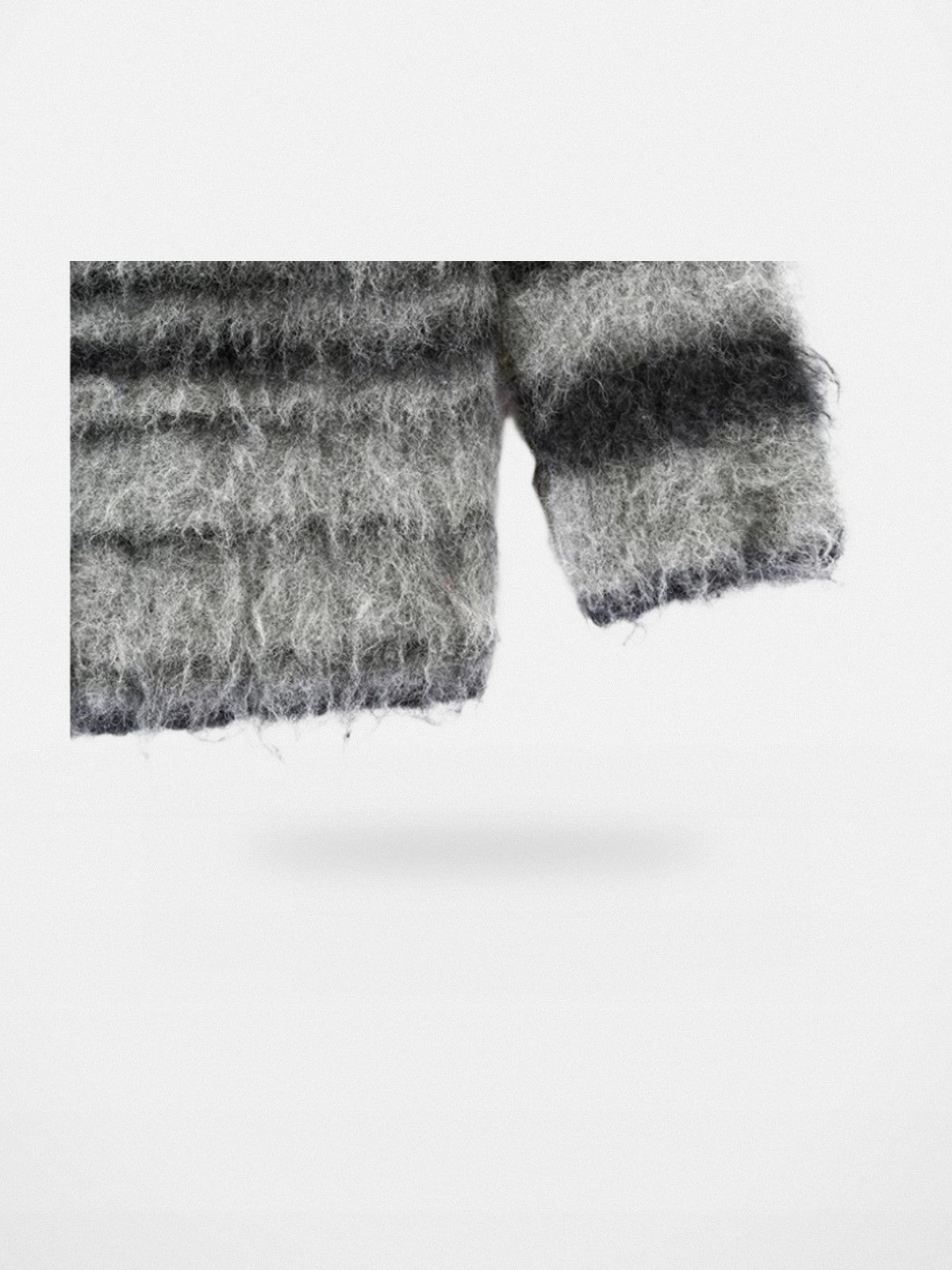 ACSENSE STUDIO Striped Brushed Mohair Blend Cardigan in Gray - Detail