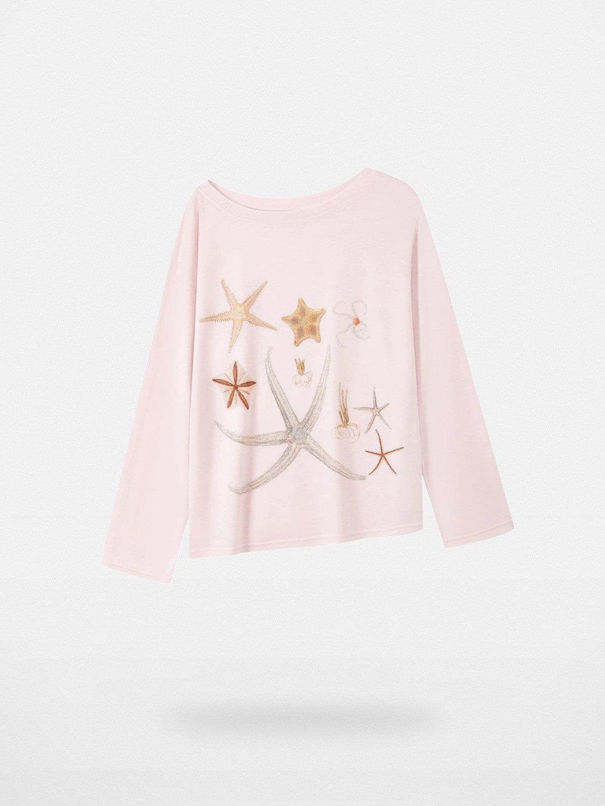 THELIGHT OFFICIAL Rhinestone Starfish Off Shoulder Top in Pink