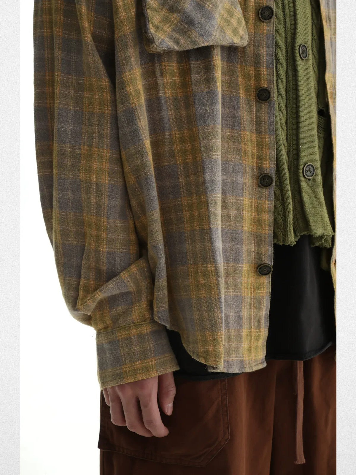 MASONPRINCE 3D Pocket Plaid Shirt in Mustard - On Model